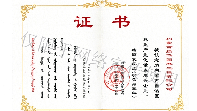 標題：內蒙古龍頭企業(yè)榮譽(yù)證書(shū)
瀏覽次數：1625
發(fā)表時(shí)間：2019-10-26